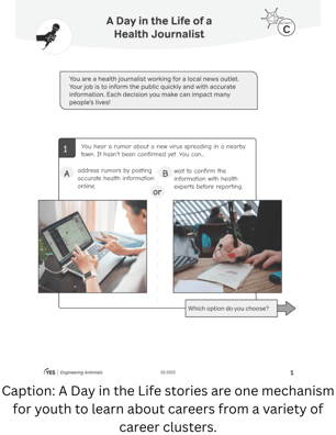 Caption A Day in the Life stories are one mechanism for youth to learn about careers from a variety of career clusters.-1